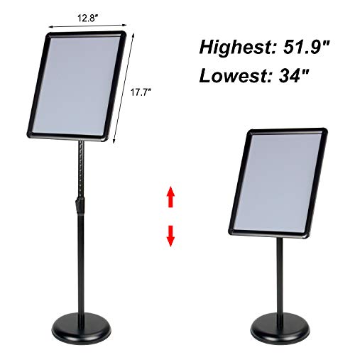 AkTop Adjustable Poster Sign Stand, 11 X 17 Inch Heavy Duty Pedestal Floor Standing Sign Holder, Black Snap-Open Aluminum Frame with Safety Rounded Corner