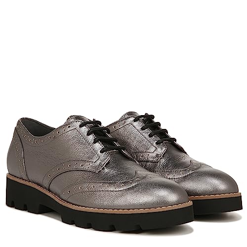 Vionic Womens Charm Alfina Comfort Lace Up Loafers- Supportive Walking Shoes for Heel Pain, Plantar Fasciitis with Orthotic Insole Arch Support Pewter Metallic Leather 6 Medium