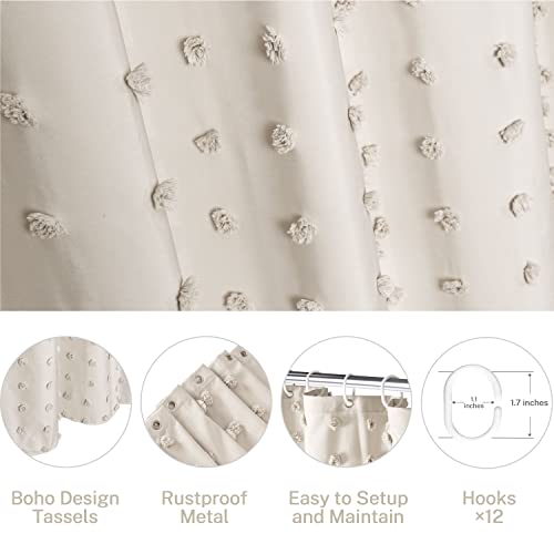 Siiluminisoy Small Stall Boho Shower Curtain Woven Fabric Cute Beige Shower Curtain, 36 x 72 Tufted Pleat Floral Textured Modern Farmhouse Minimalist Shower Curtain Set with Hooks for Bathroom