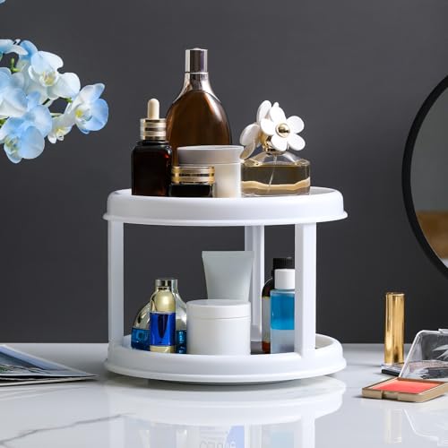 2 Tier 10" Turntable Lazy Susan Spice Organizer - Rotating Seasoning Rack for Pantry Cabinet Kitchen Countertop, Table Top Organizing - Multiuse Two Tier Rotating Organization Rack Spinner