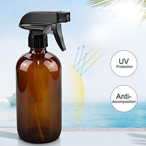 Worldgsb Glass Spray Bottles, 16oz Amber Glass Spray Bottles with Labels & Adjustable Nozzle, Reusable Containers for Cleaning, BBQ, Food, Plants, Alcohol, Essential Oils(1 Pack)