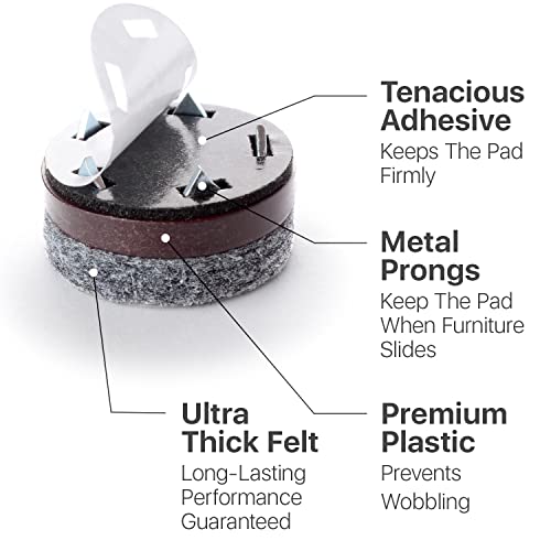 Felt Furniture Pads X-Protector 16 PCS - 1" Felt Pads with Prongs - Premium Felt Chair Pads - Furniture Pads for Hardwood Floors - Chair Floor Protectors for Hardwood- Slide Your Furniture Easily!