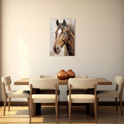 QIXIANG Horse Picture Wall Art Large Brown Horse Canvas Painting Prints Farmhouse Artwork for Living Room Office Bedroom Framed (12.00" x 18.00", Brown Horse)