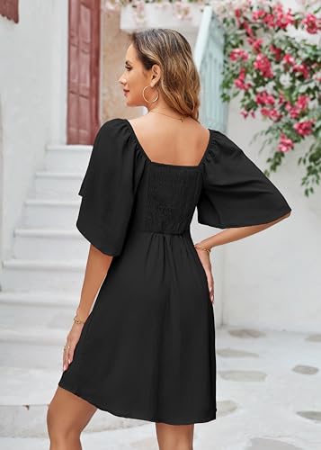 Naggoo Women 2024 Summer Short Sleeve Mini Dress Sexy Wrap V-Neck Cross Knot Short Sundress S Green