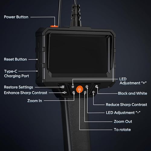 Endoscope Camera with Light, SKYEAR Handheld Borescope 4.3'' HD 1080P with 8 Adjust LED Lights, Inspection Camera with 16.4ft Semi-Rigid Cable, IP67 Waterproof Scope Camera for Swer, Gadgets for Men