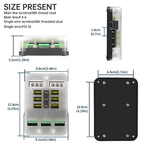 WUPP 12V Fuse Block with Relay, Automotive 6 Circuits Fuse and Relay Box With ACC Interface, Universal Fuse Block and Relay Kit for Cars Trucks Marine Boat