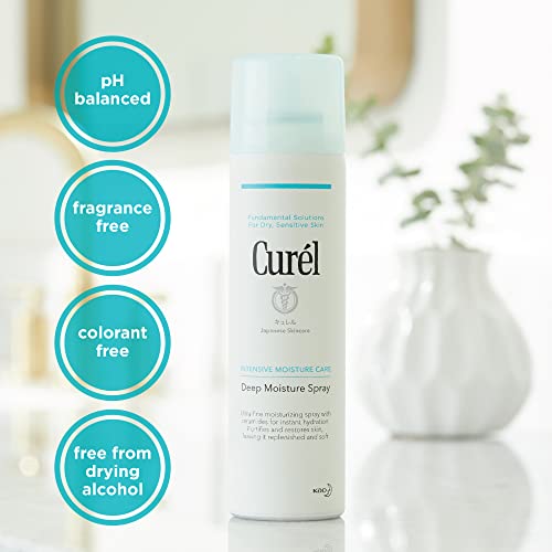 Curel Japanese Skin Care Deep Moisture Spray, Spray on Moisturizer for Dry Skin, Face Hydrating Spray with Ceramides, 5 Oz