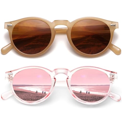 YMRFW Retro Polarized Sunglasses for Women Vintage Style Small Round Sun Glasses UV Protection