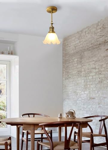 PERMO Milk White Glass Wall Sconce Lamp Single Antique Bronze Sconce Lighting Fixture with Lotus Leaf Shape Shade