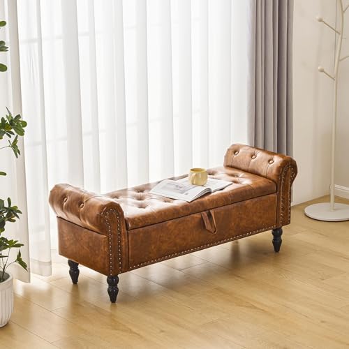 Furnimart Storage Ottoman Bench for Queen Size Bed, Faux Fur Upholstered Storage Bench Accent Bench with Rolled Arms for Bedroom,Living Room, Entryway, 2.5Cubic Feet