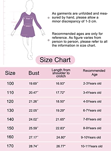 Kidsparadisy gymnastics leotards for girls long sleeve dress black ballet leotard 2t 3t (100(2-3Y), Black-hotpink)