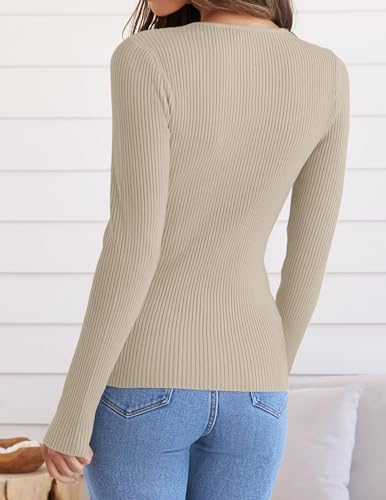 ZESICA Women's Long Sleeve Crewneck Shirts 2024 Fall Knit Sweater Slim Fitted Casual Basic Tee Tops,Rose,XSmall
