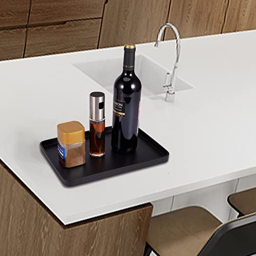 SZYRL Bathroom Sink Vanity Tray, Large Resin Bathroom Tray Perfume Tray Rectangle Decorative Tray Organizer for Vanity Dresser Bathroom Countertop Living Room Kitchen(Black)