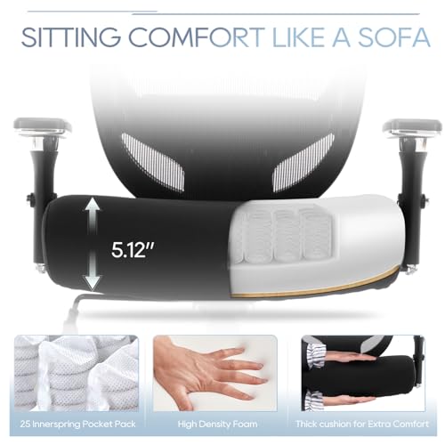 Big and Tall Office Chair 500lbs, Heavy Duty Ergonomic Mesh Chair, Computer Executive Desk Chair with Adjustable Armrest, Lumbar Support-New Black