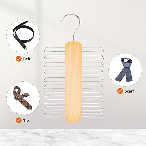 Amazon Basics 20 Bar Wooden Tie Hanger & Belt Rack - Natural, 2-Pack