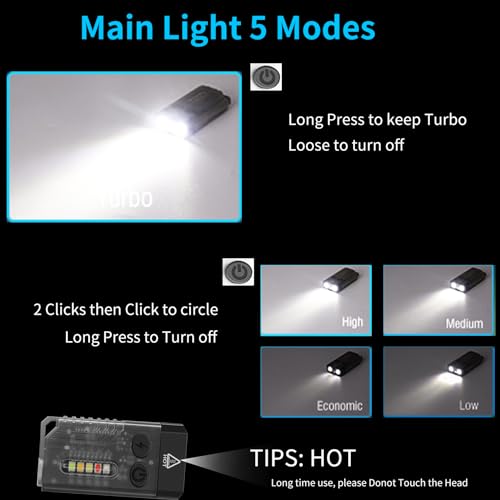 NGOKPYD V10 Small LED Rechargeable Flashlights with 365nm UV Black Light,Brightest 1000LM 14 Modes Mini Pocket EDC Powerful Keychain Flashlight Gift for Gentleman(Black Transparent)