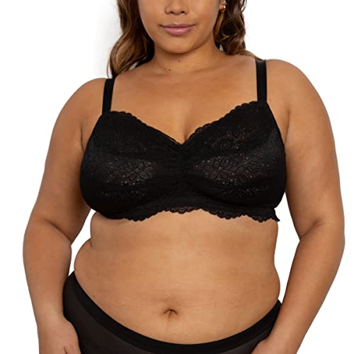 Curvy Couture Women's Plus Size Luxe Lace Wireless Bralette, Olive Night, 4X