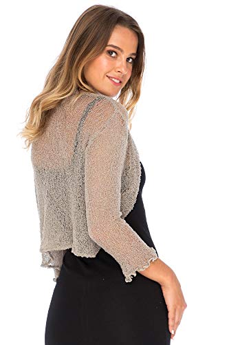 Back From Bali Womens Sheer Metallic Shrug Cropped Bolero Jacket Lightweight Knit Cardigan Sweater for Dresses Metallic Silver