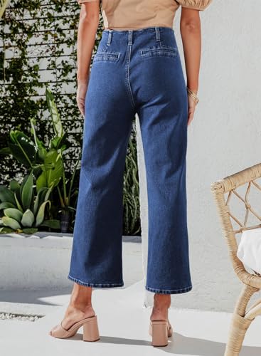 Sidefeel Women's Wide Leg Jeans High Waisted Stretchy Straight Leg Jeans Buttoned Loose Denim Pants with Pocket Sail Blue Size 14 Short