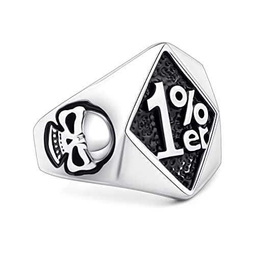 WKXZMTR Men's One Percent 1% Rings Biker Jewelry Motorcycle Club Ring Biker Ring Skull Rings Gothic 1% er Jewelry Biker Gifts (1% Rings G 14)