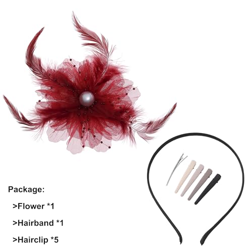 Taouzi Fascinators Hats for Women Tea Party Pink Purple Gold Fascinators Flower Mesh Ribbons Feathers on a Headband and a Clip Tea Party Headwear for Women Style 1