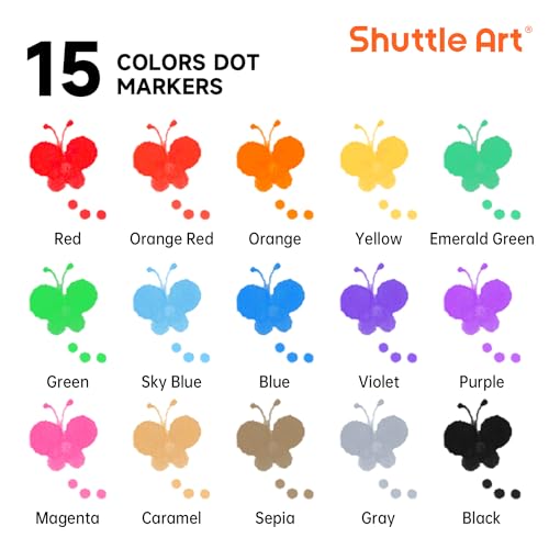 Shuttle Art Dot Markers, 15 Colors Washable Markers for Toddlers,Bingo Daubers Supplies Kids Preschool Children, Non Toxic Water-Based