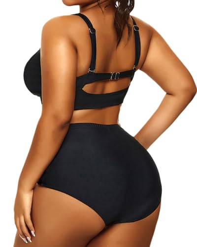 Daci Women's Plus Size Bikini Sets - High Waisted Two-Piece Swimsuits with Tummy Control Green Leave 26 Plus