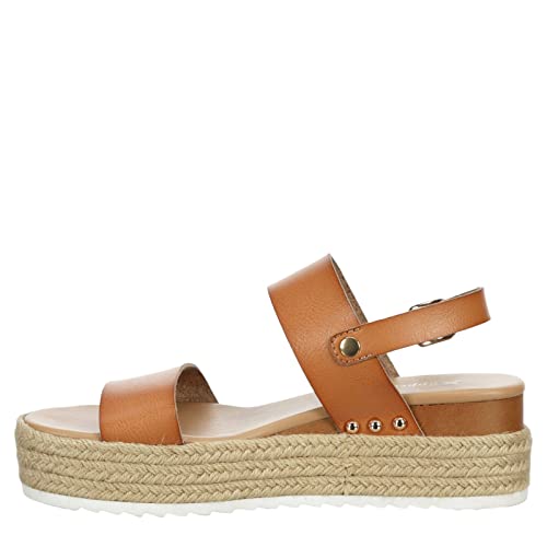 XAPPEAL Amelia - Women's Open Toe Ankle Buckle Strap Casual Platform Espadrille Sandals Brown, Size 10.0 Medium Width