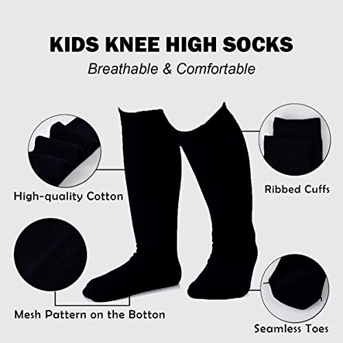 Marchare Girls Knee High Socks Kids Boys School Uniform Seamless Ribbed Cotton Socks Stockings White 3 Pack