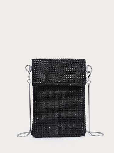 Verdusa Women's Crossbody Bag Glitter Rhinestone Evening Bag Purse Sequin Wedding Handbag Black one-size