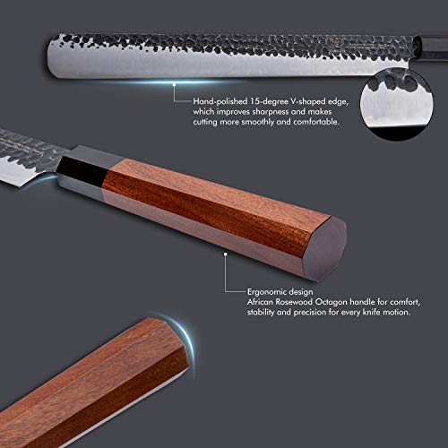 FAMCÜTE 12 Inch Slicing Carving Knife, 5 Layer 9CR18MOV Clad Steel w/octagon Handle brisket knife for Home Kitchen and Restaurant Slicing Brisket Turkey Meat