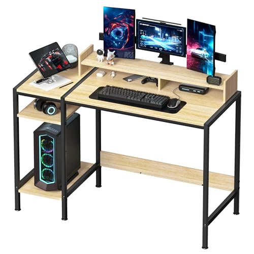 MINOSYS Computer Desk - 32 Inch Home Office Desk with Storage, Gaming Desk with Monitor Stand, Modern Simple Study Table, Adjustable Storage Space, Black