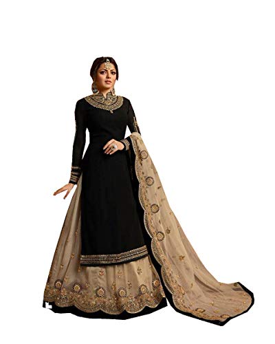 Delisa Indian/Pakistani Ethnic wear Georgette Straight Salwar Kameez for Womens (Black, SMALL-38)