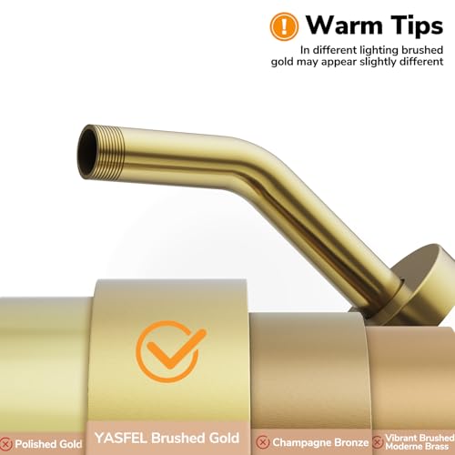 YASFEL Brushed Gold Shower Arm 6" Shower Extension Arm Pipe with Flange and Teflon Tape for Shower Head & Handheld Shower Head(SUS 304, Brushed Gold,NPT)