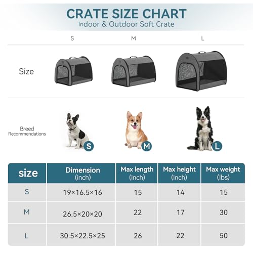Petsfit Soft Travel Dog Crate, Arch Design Escape Proof Collapsible& Portable Soft Sided Dog Kennel for Small Dog,19.5 inch,Grey