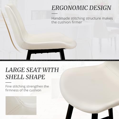 Cozyman 24 inch Counter Stool, Modern Bucket Barstool Set of 4, Barstools with Back and Footrest, Faux Leather Bar Stools for Kitchen Island Restaurants, Antique White