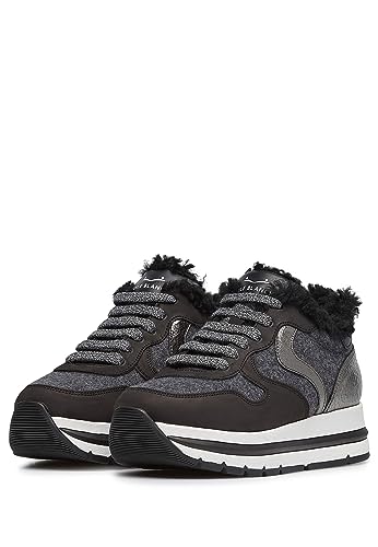 VOILE BLANCHE Women's Maran Shearling Platform Sneakers, Black/Grey, 5 Medium US
