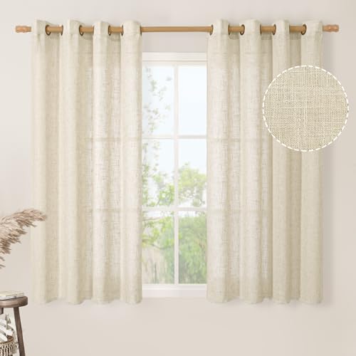 LAMIT Grey Linen Curtains 95 inch for Living Room, Semi Sheer Light Filtering Boho Window Textured Burlap Drapes with Bronze Grommet for Bedroom Farmhouse, 2 Panels Set, 52 x 95 Inch