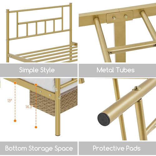 Yaheetech 13 inch Twin Size Metal Bed Frame with Headboard and Footboard Platform Bed Frame with Storage No Box Spring Needed Mattress Foundation Black