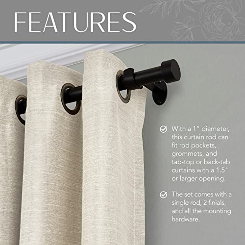 Elrene Home Fashions Serena Single Curtain Rod for Curtains and Drapery with Contemporary Cap Finials, 1-Inch Diameter, 28" - 48" Adjustable Rod, Antique Black
