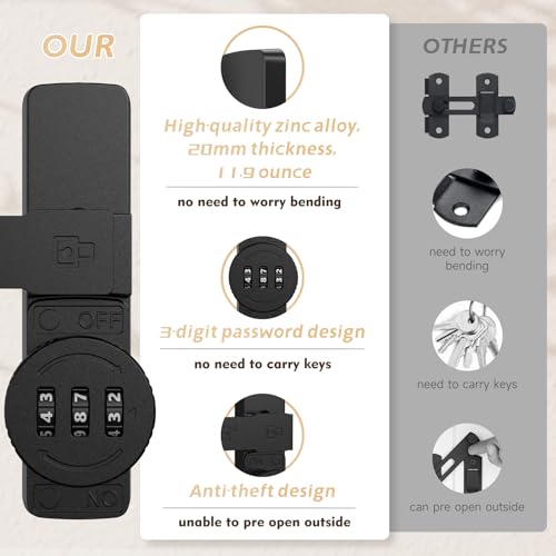 Barn Door Lock,High-Security Barn Door Latch,90/180 Degree Door Lock, Mechanical Password Lock,Easy Installation,Suitable for Garden, Bathroom,Barn Door, Garage, Window
