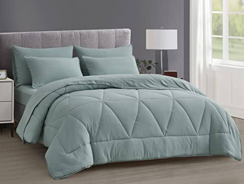 Chezmoi Collection Jasper Twin Bed in a Bag 5-Pieces Triangle Geometric Quilted Soft Washed Double Brushed Microfiber Comforter with Sheets Lightweight All Season Bedding Set (Twin, Aqua)