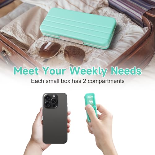 Travel Pill Organizer 2 Times A Day, 7 Day Am Pm Pill Box Weekly Pill Organizer with Separate Container, Portable Daily Medicine Planner Dispenser Case for Vitamin, Fish Oils, Supplements(Black)