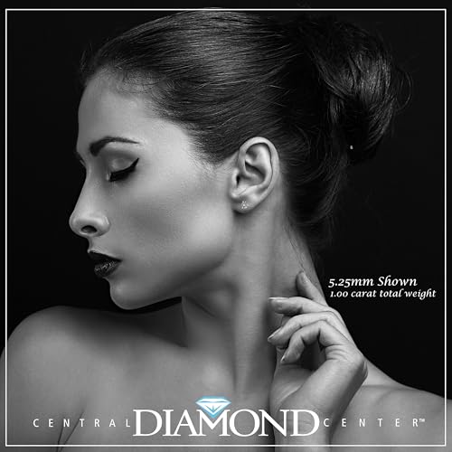 Central Diamond Center 14K Gold Post & Sterling Silver Zirconia 3 Prong Martini Stud Earrings - Platinum Plated 5.25mm 1.00cttw