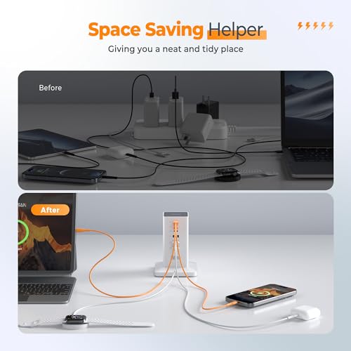USB Charging Station 30W, TESSAN USB C Charger Block for Multiple Devices, Charging Hub with 6 USB Ports, Tower Charging Blocks for iPhone 14/15, Tablet, Earphone, Office Home Dorm Room Accessories