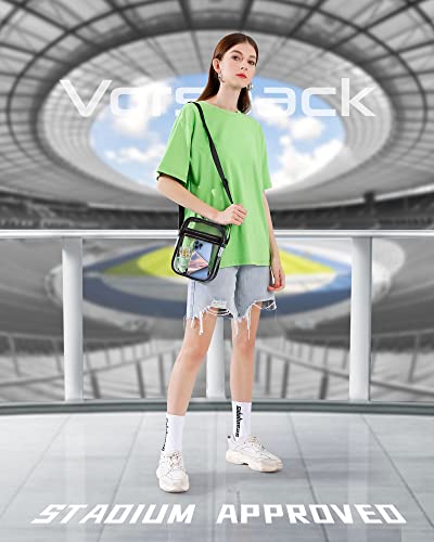 Vorspack Clear Bag Stadium Approved - PVC Clear Purse Clear Crossbody Bag with Front Pocket for Concerts Sports Festivals - Black