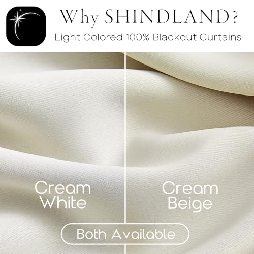 SHINELAND Blackout Curtains 120 Inches Long for Living Room Large Window,Clip Rings Hooks Black Out Curtains 120 Inch Length for Bedroom 2 Panels Set,Cream Beige Thermal Curtains for Summer Heat,10FT