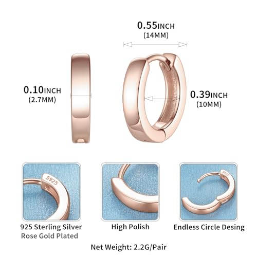 ChicSilver Women Spike Earrings Rose Gold Gold Plated Small Hoop Hypoallergenic Huggie Earrings Sterling Silver Plated Round Sleeper Earrings