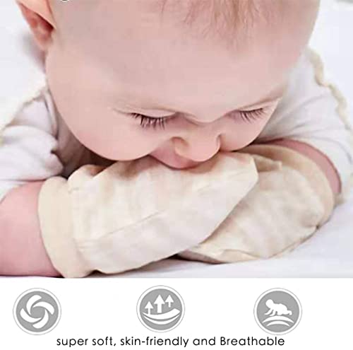 MOMSMENU Newborn Mittens No Scratch 100% Organic Cotton Mitts Baby Boy Girl Neutral With String 0-12 months 3 Packs Beige