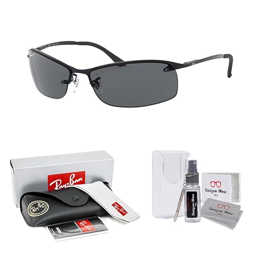 Ray-Ban RB3183 002/81 63MM Black/Plastic Lens Grey Polarized Rectangular Sunglasses For Men +BUNDLE with ACCESSORY EYEWEAR KIT